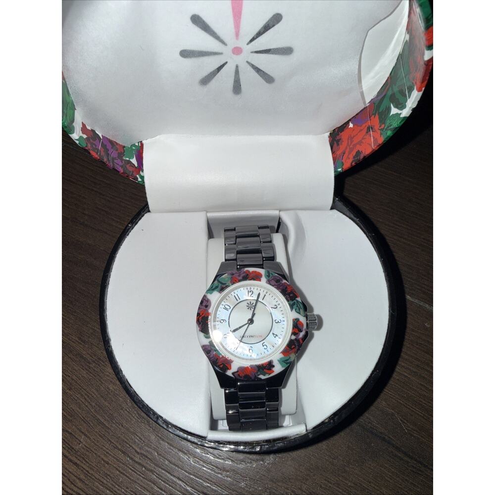 Isaac Mizrahi Quartz Watch Women 30m Black Ceramic Flower Bezel Need New Battery - Picture 3 of 7